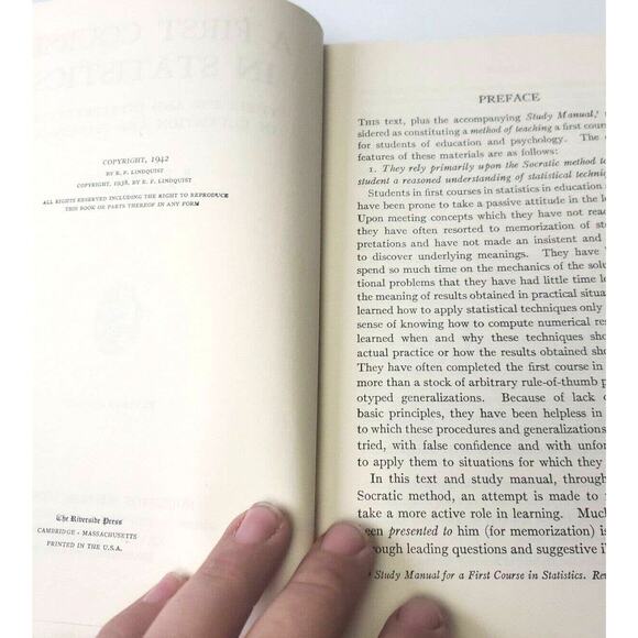 A First Course in Statistics E. F. Lindquist Revised Edition 1942 Hardcover - Picture 6 of 13